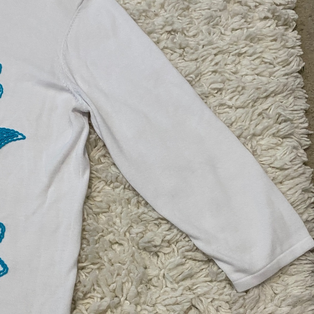 Alfred Dunner Womens size medium White sweater Blue Floral Embroidery beaded ¥ - Picture 14 of 15